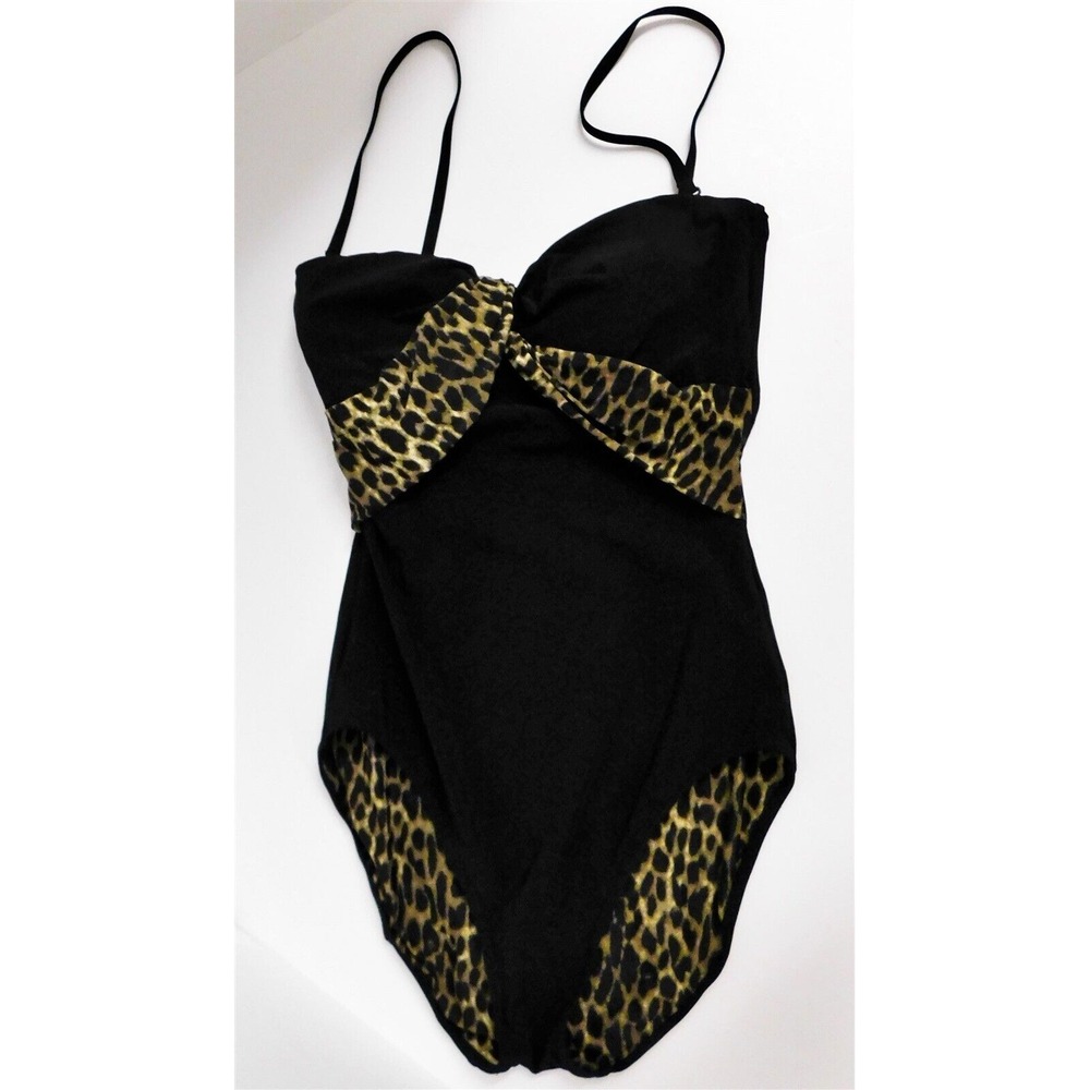 Gottex Black Leopard Print Bathing Swim Suit Israel sz 8